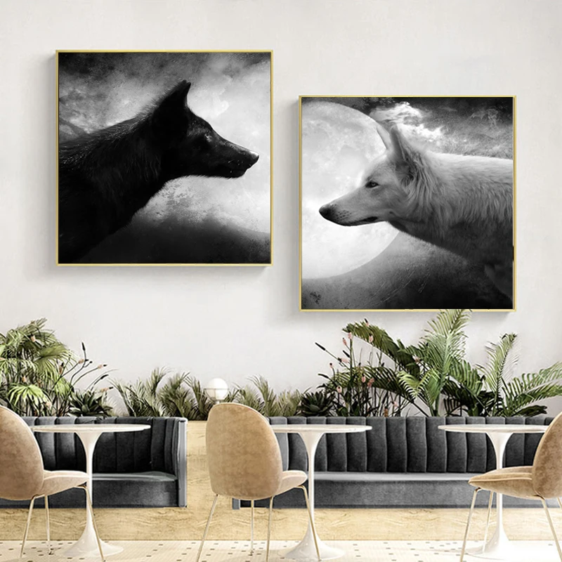 Черно белое животное искусство волк картины на холсте для гостиной постеры и