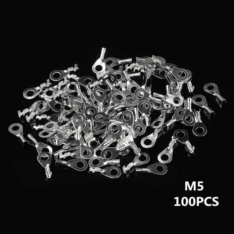M5 5.2mm 100/150 шт кольцевые кабельные наконечники клеммы Ассорти голый неизолированный разъем 3,2-6,2 мм провода Кабельные соединители латунные клеммы комплект - Цвет: M5 5.2mm
