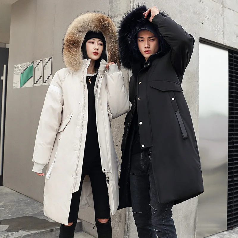 

Factory Outlets Center Men's Down Jacket Medium Length Sweater Collar for Lovers Winter Extra Thick Coat Women's Down Jackets