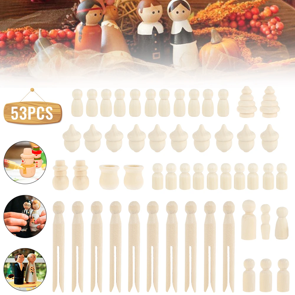53PcsSolid твердых пород дерева людей разных Размеры естественные необработанные