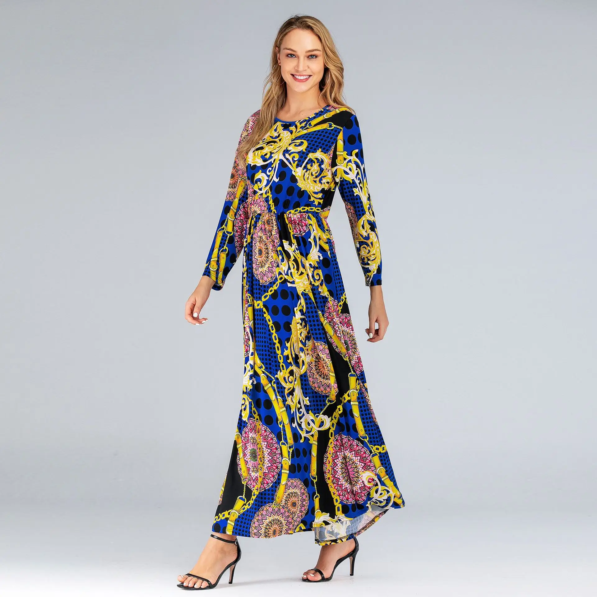 

Vintage Muslim Abaya Dress Women Slim Fit Long Sleeve Maxi Hijab Dresses Islamic Clothing Big Swing A-line Vestidos Dubai Kimono