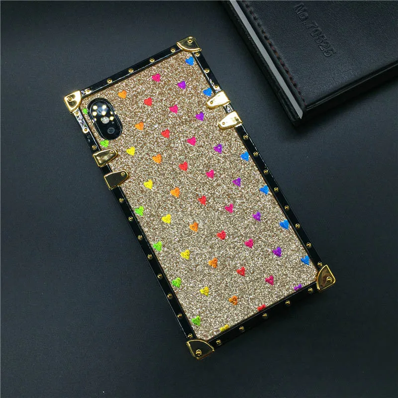 Роскошный чехол для телефона с Пчелой для iPhone 11 Pro X XR XS Max 8 7 Plus, квадратная Лазерная крышка с сердцем для samsung Galaxy S9 S10 Plus Note 10 Pro - Цвет: Gold
