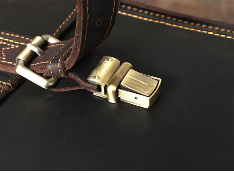 Retro luxury natural crazy horse leather men's large-capacity notebook business handbag lawyer shoulder messenger briefcase