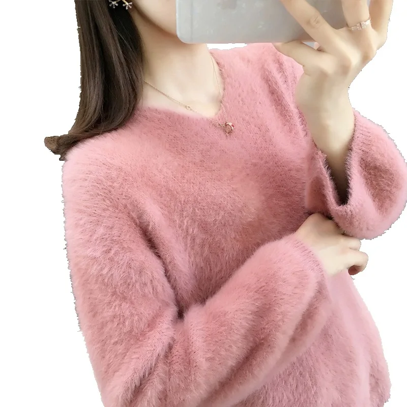 Осенняя и зимняя новая Корейская версия свободного покроя с v-образным вырезом