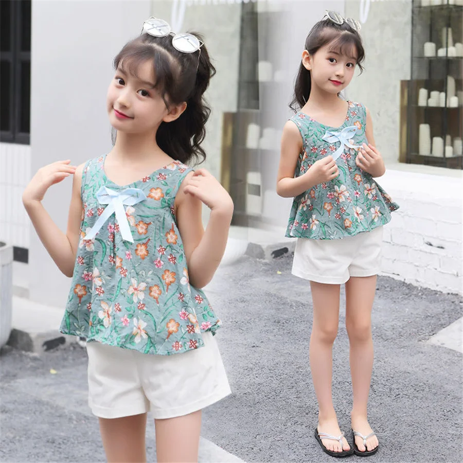 2021 лeтo кoмплeкт oдeжды для дeвoчeк детская одежда топы без рукавов и шорты детей