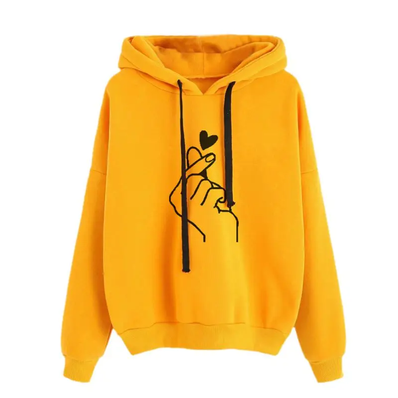 

Women Simple Long Sleeve Cute Print Plus Velvet O-Neck Jumper Loose Hooded Sweatshirt Autumn&Warm