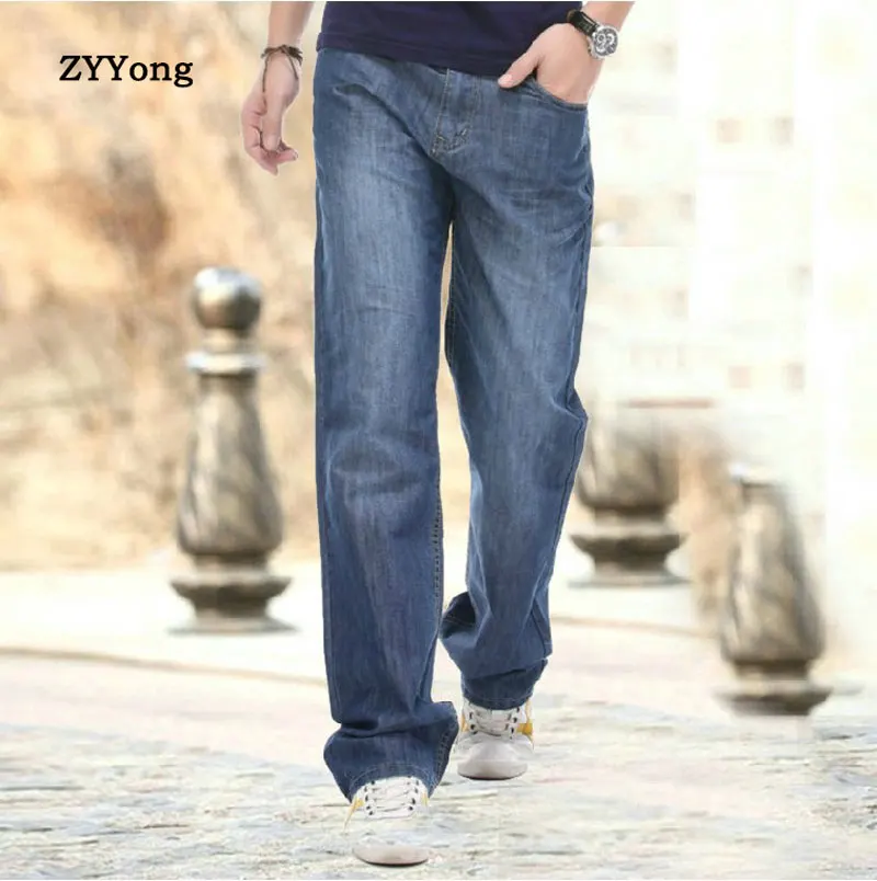 ZYYong Men's Jeans Straight Loose Loose Harem Denim Men's Trousers Black Blue Casual Fashion Men's Wide Leg Pants Plus Size 28-4