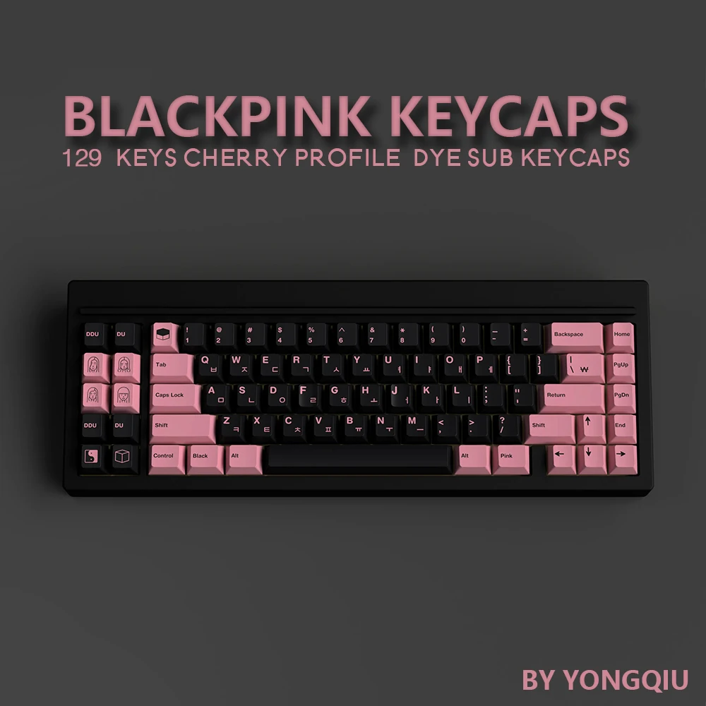 

128 Keys PBT Black Pink Keycap Cherry Profile DYE-SUB Punk Personalized Keycaps For Cherry MX Switch Mechanical Keyboard