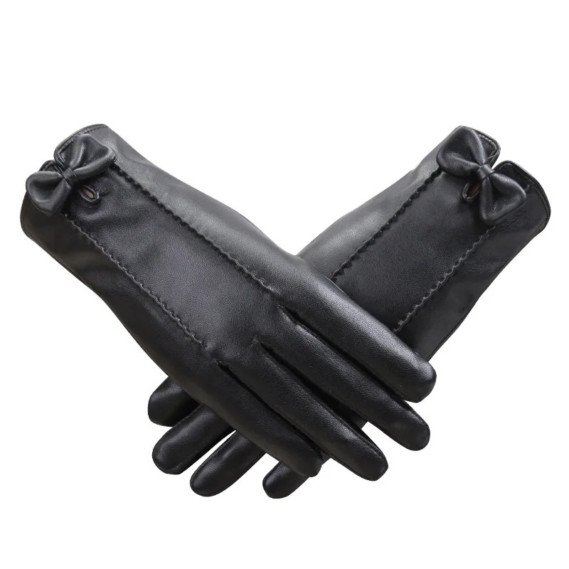 

New Women's Gloves Genuine Leather Winter Warm Fluff Woman Soft Female Riveted Clasp High-quality Mittens Touch screen New