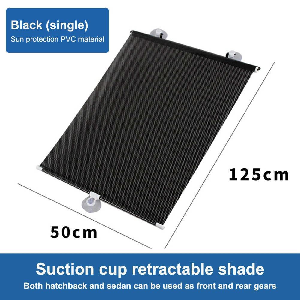 

Auto Retractable Windshiled Sunshade Curtain Adjustable Sun Visor Protector Block Heat & 99% UV Rays Sun Shade with Suction Cup