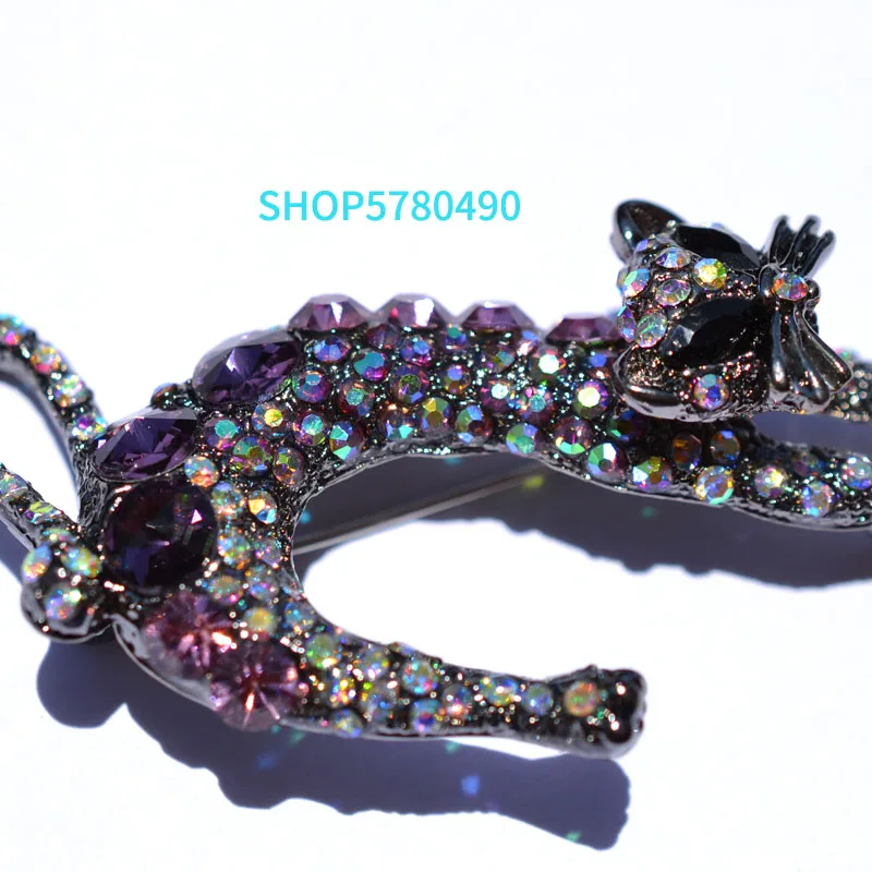 Брошь женская в форме кошки стразы с кристаллами | Украшения и аксессуары