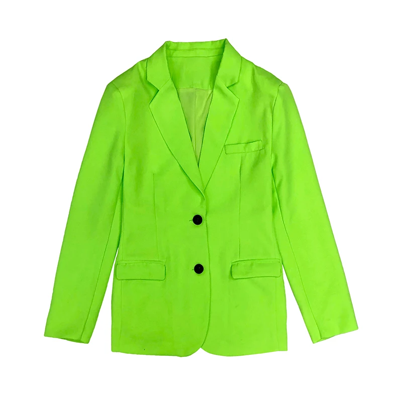 

European station 2019 autumn new fluorescent green long-sleeved suit jacket female loose wild net red casual shirt tide