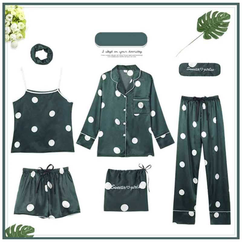 Женский пижамный комплект из 7 предметов розовая пижама в полоску искусственного