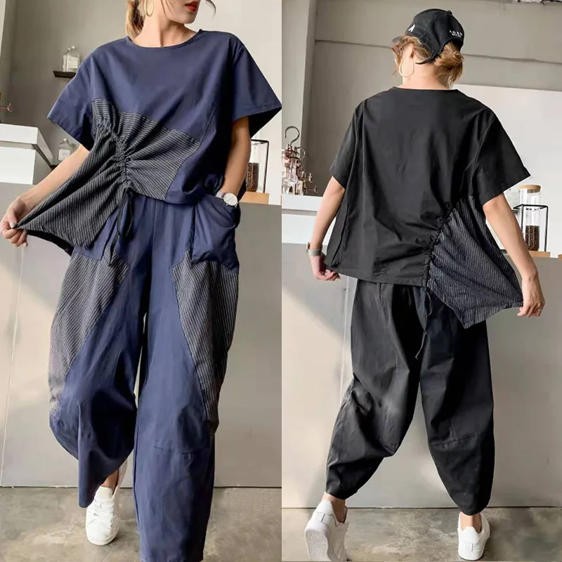 

2021 Spring Summer Vintage 4 Color Patchwork Short Sleeve Women Sets Jl-yb9018