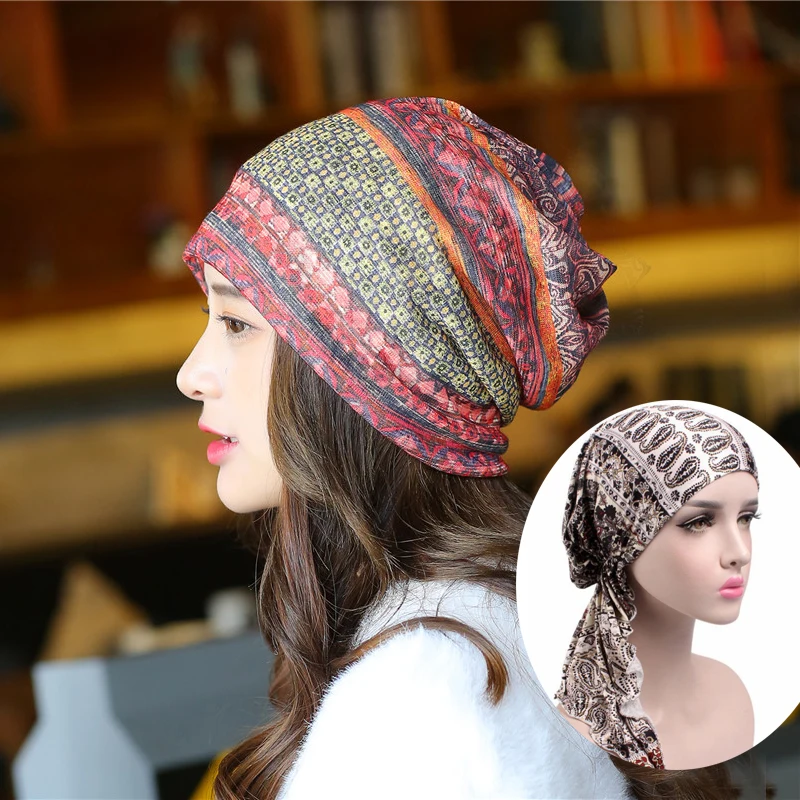 

Fashion Spring Print Women's Hat Turban Autumn Winter Warm Headdress Caps Scarf Beanies Hip-hot Skullies Girls Gorros Bonnet