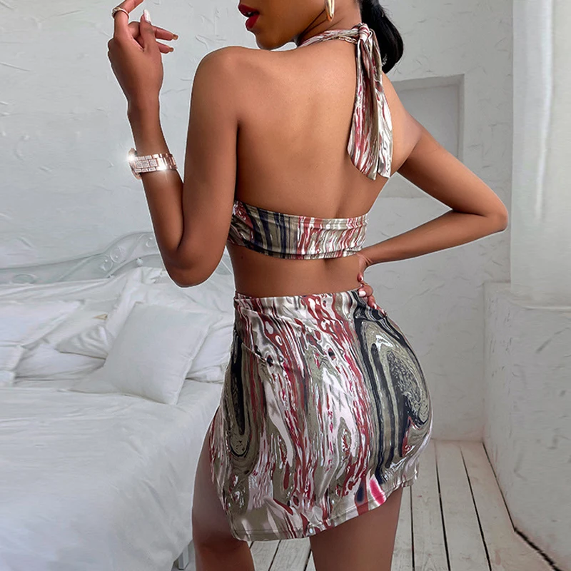 Женский купальник с принтом Цельный лямкой через шею и вырезами пуш ап открытой