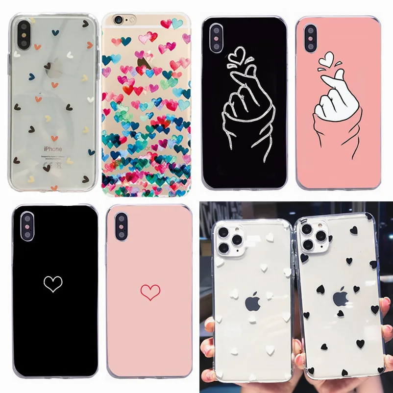 Чехол для iPhone 7 8 Plus с милым мультяшным сердцем 11 Pro MAX 5 5S SE 6 6S XR XS Max мягкий чехол из