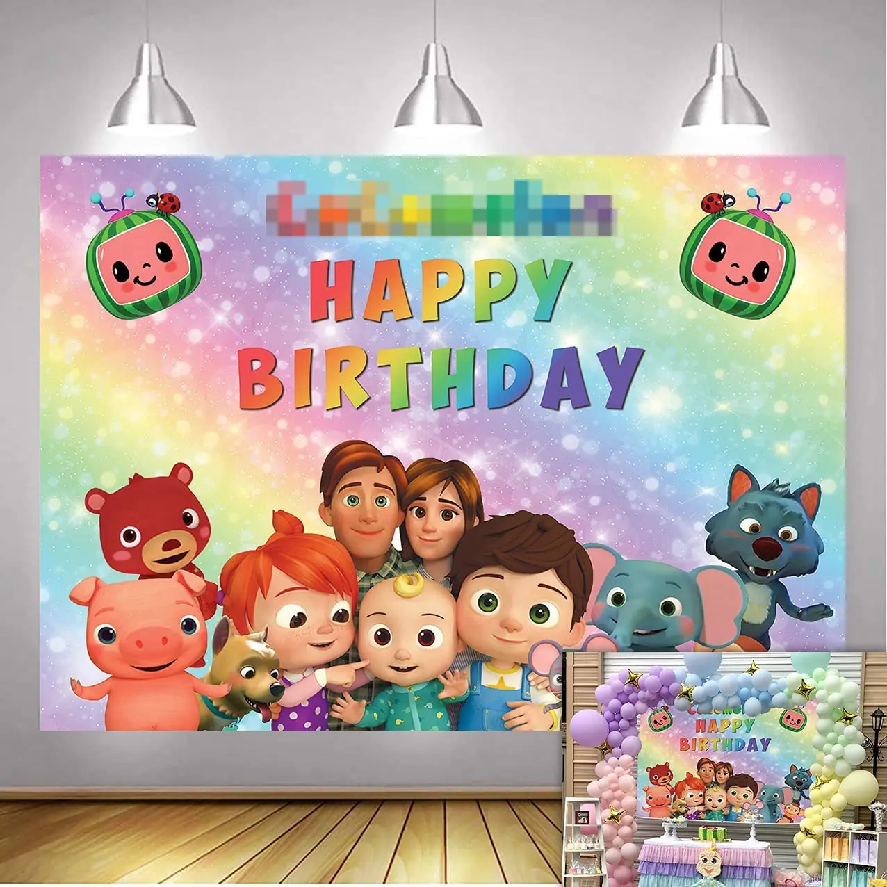 

Custom Cartoon Cute Melon Backdrop for Baby Birthday Party Cake Table Background Coco-Melon Family Birthday Party Decoration