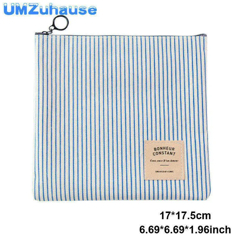 Large blue striped Кошелек для карандашей, сумка для хранения документов, косметичка, Полосатый чехол, органайзер, домашняя ручка школы офиса, Настольный Органайзер - Цвет: Large blue striped