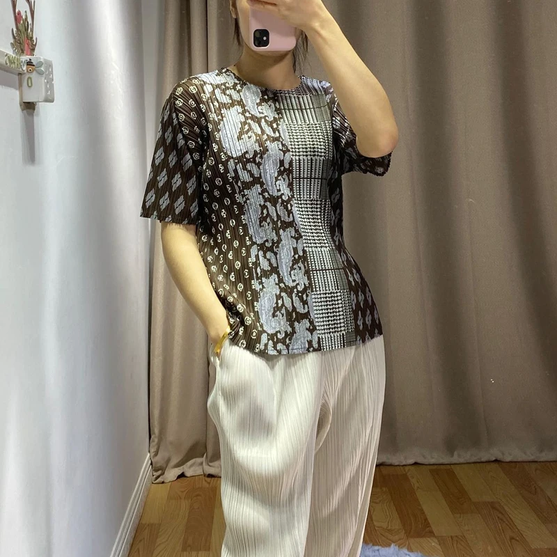 2020 Летний Новый женский костюм модная винтажная рубашка с круглым вырезом и