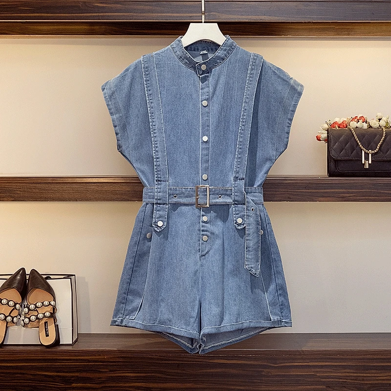 

Plus Size Women Summer Casual Jeans Playsuits New Arrival 2021 Korean Street Style All-match Loose Female Denim Rompers W321