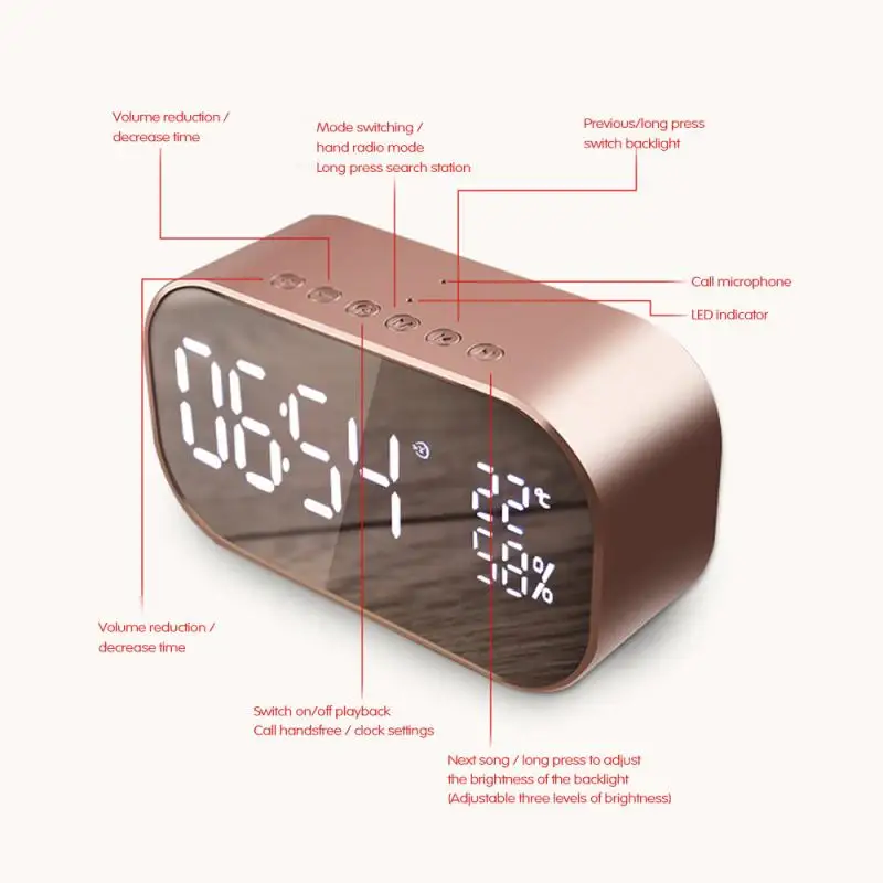 S2 Bluetooth Speaker Wireless Mini Alarm Clock FM Radio Bass LED Display Mirror | Дом и сад