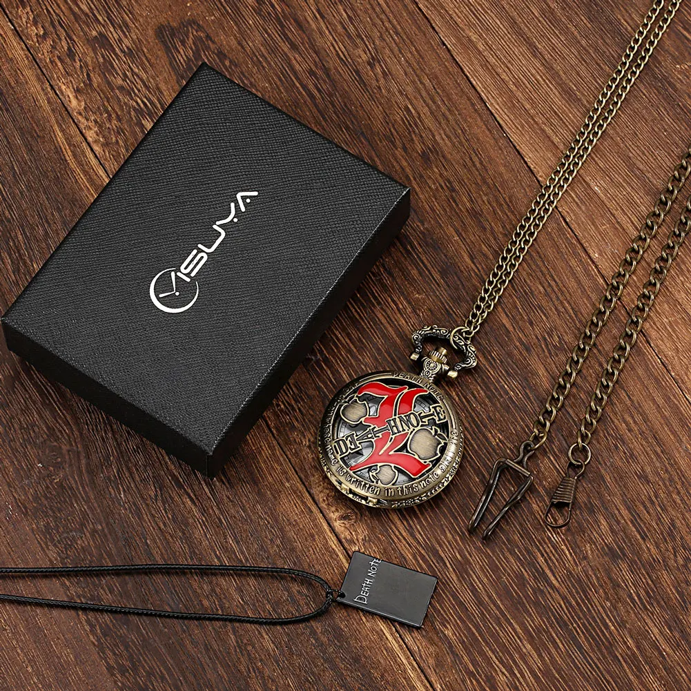 Exquisite Hollow Pocket Watch Set Men Quartz Flip Watches with Thick Chain Women Black Leather Cord Necklace Gift Box to Friends