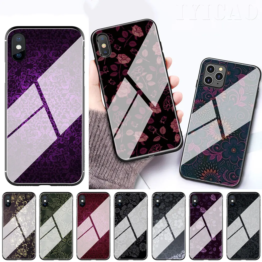IYICAO чехол для телефона из закаленного стекла с кружевом и цветами Apple iPhone 11 Pro XS Max
