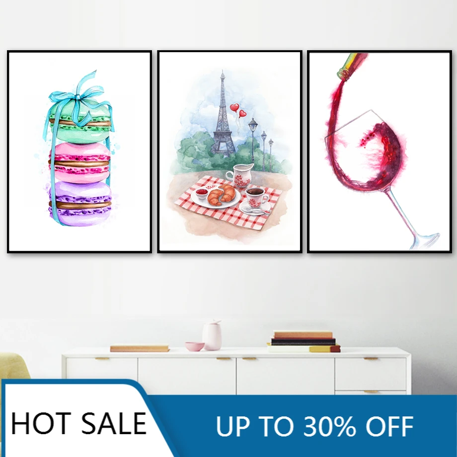 Настенные постеры с изображением Парижа Макарон кофе Круассанов вина