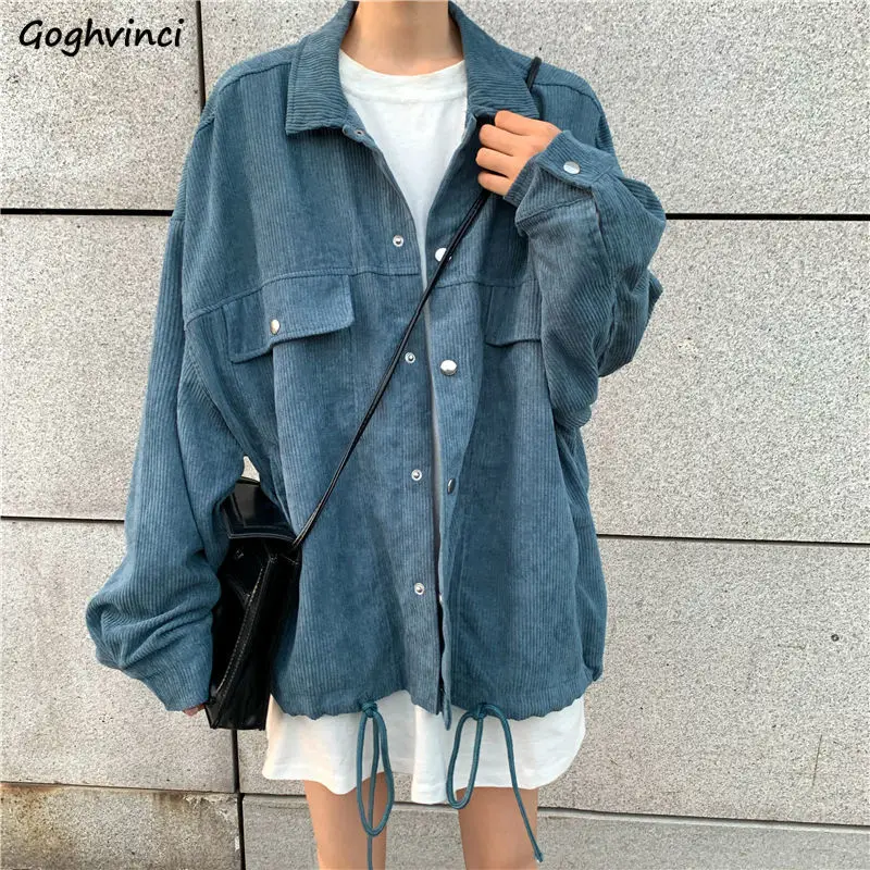 

Women Solid Basic Jackets Single Breasted Corduroy Unisex Boyfriend Fashion Korean Style Windbreaker Preppy Females Leisure New