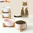 Набор керамических тарелок для собак Marbling, подставка под дерево, для кормления кошек и собак