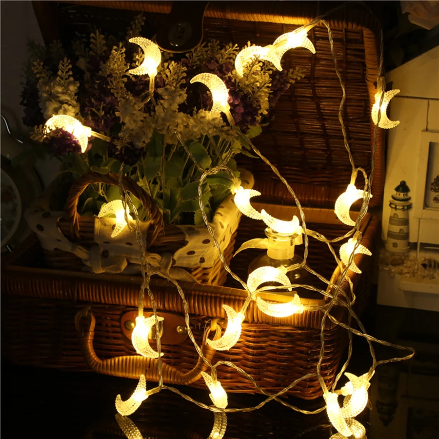 10/20/40 LED Moon String Lights Battery Powered Moon Shape Night Lamps Holiday Christmas Wedding party Ramadan decoration Light