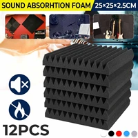 12pcs 25x25cm soundproof foam acoustic wall panels pads pyramid sound absorption treatment panel tile wedge protective sponge
