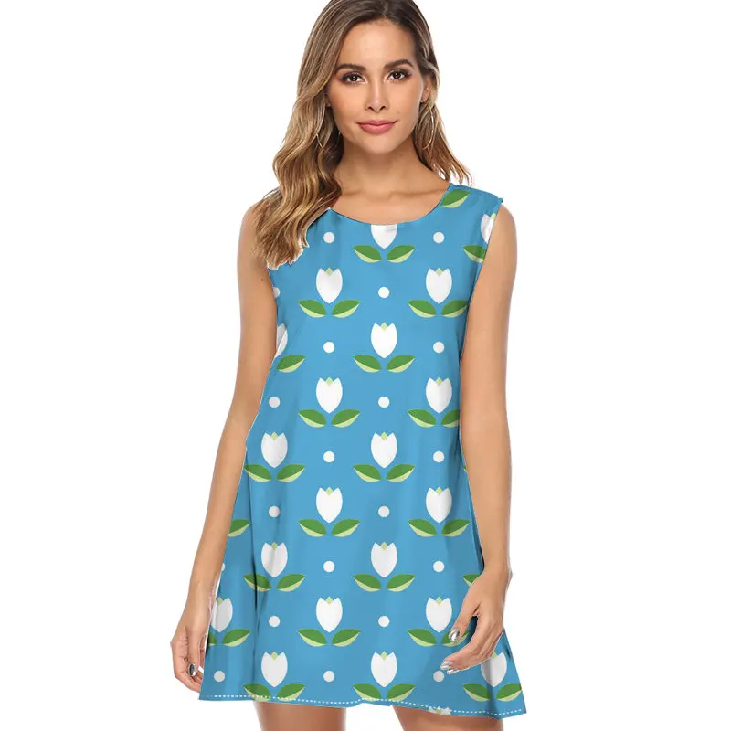 

Cute retro pattern Women Dress 2019 New Arrival Print mini Chiffon Summer Dress Sleeveless Casual Loose Beach fashion Dress