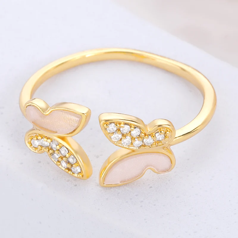 

Shiny Zircon Double Butterfly Ring For Woman Finger Smooth Rings Golden Silver Women Jewelry Accessory birthday gift Wholesale