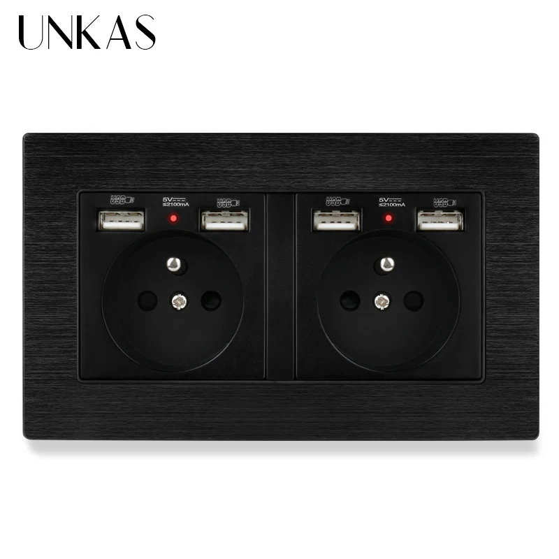Французская стандартная настенная розетка UNKAS с 4 USB портами для зарядки