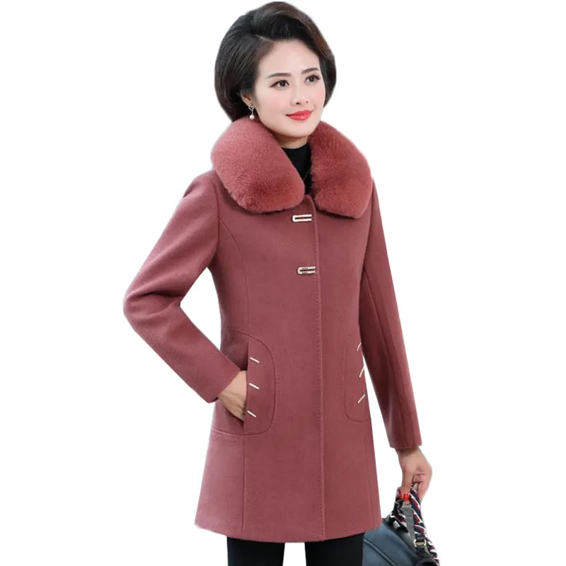 

2022 Female Blend Woolen Outerwear New Women's Parka Overcoat Elegant Wool Coat Middle-aged Female Autumn Winter Jacket Clothes