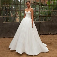 uzn simple ivory a line satin bridal gowns sweetheart sleeveless wedding dresses customized