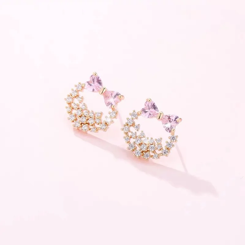 2020 Design Wreath Bow Earrings Female Simple For Women Crystal Dangle Zircon Sweet Jewelry Gift | Украшения и аксессуары