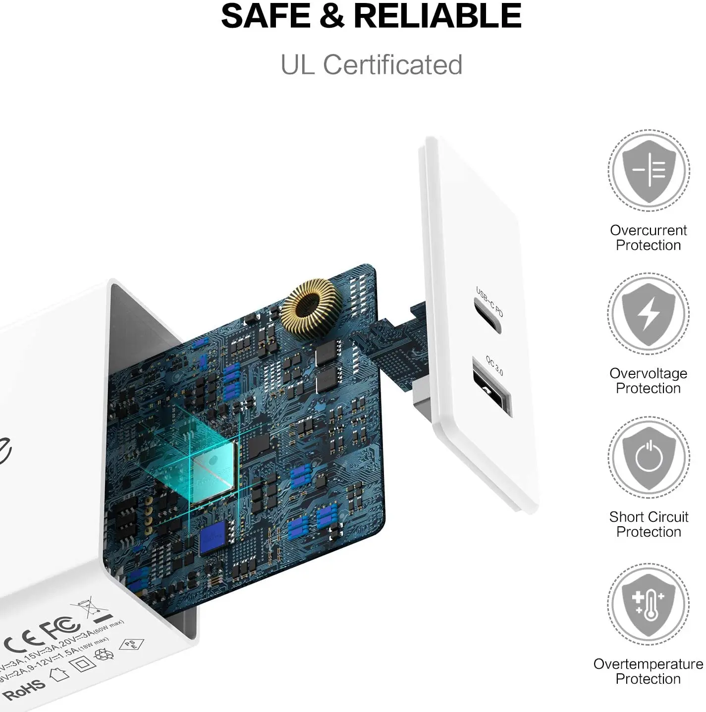 Зарядное устройство Lecone 60 Вт USB C QC 3 0 двойной порт 42 адаптер переменного тока и 18