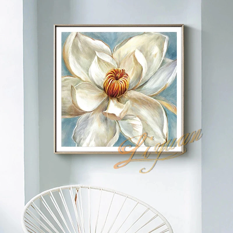 

White Flowers Picture Canvas Art Hand-painted No Frame Wall Hanging Floral Oil Painting Artwork 1 Piece Home Showpiece Paintings