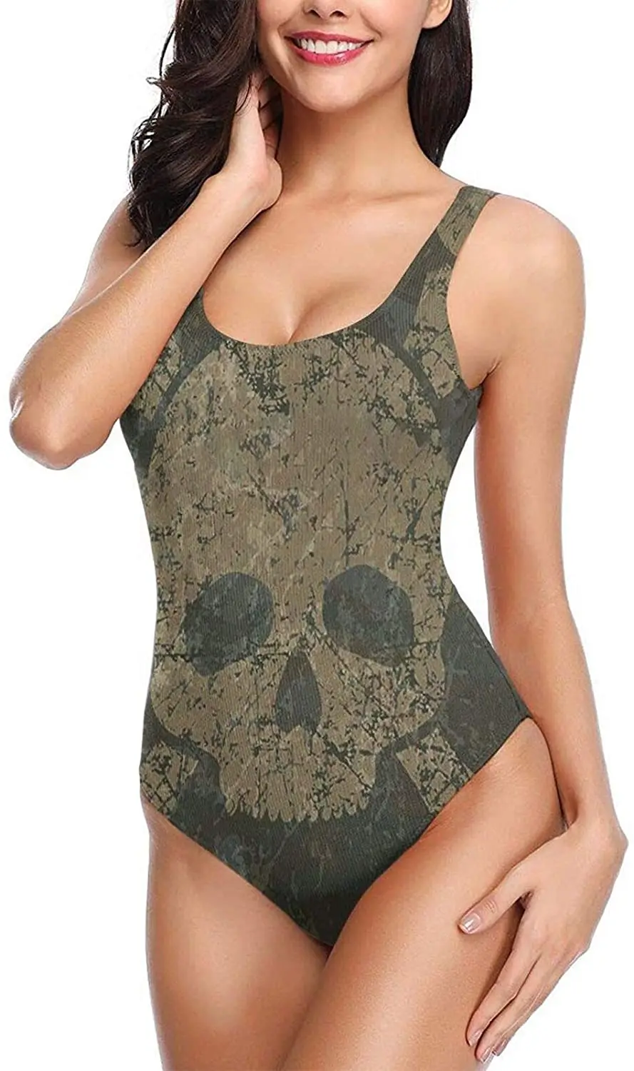 

Womens One-Piece Bathing Suits Sexy Padded Sporty Swimsuits Teen Girls Military Background With Skull And Crossbones