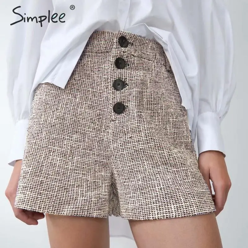 Простые клетчатые твидовые шорты на пуговицах для женщин сезон осень зима