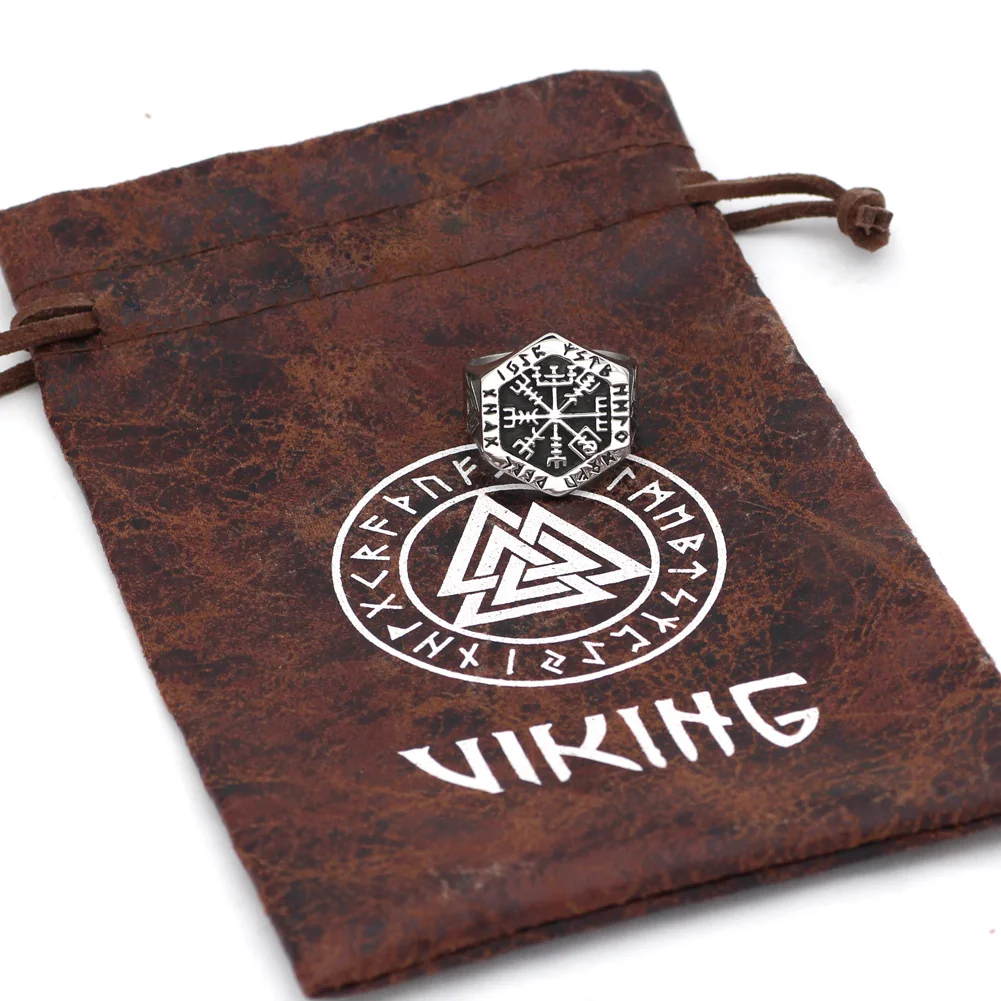 Скандинавский Викинг рун valknut vegvisir кольца из нержавеющей стали с подарочной
