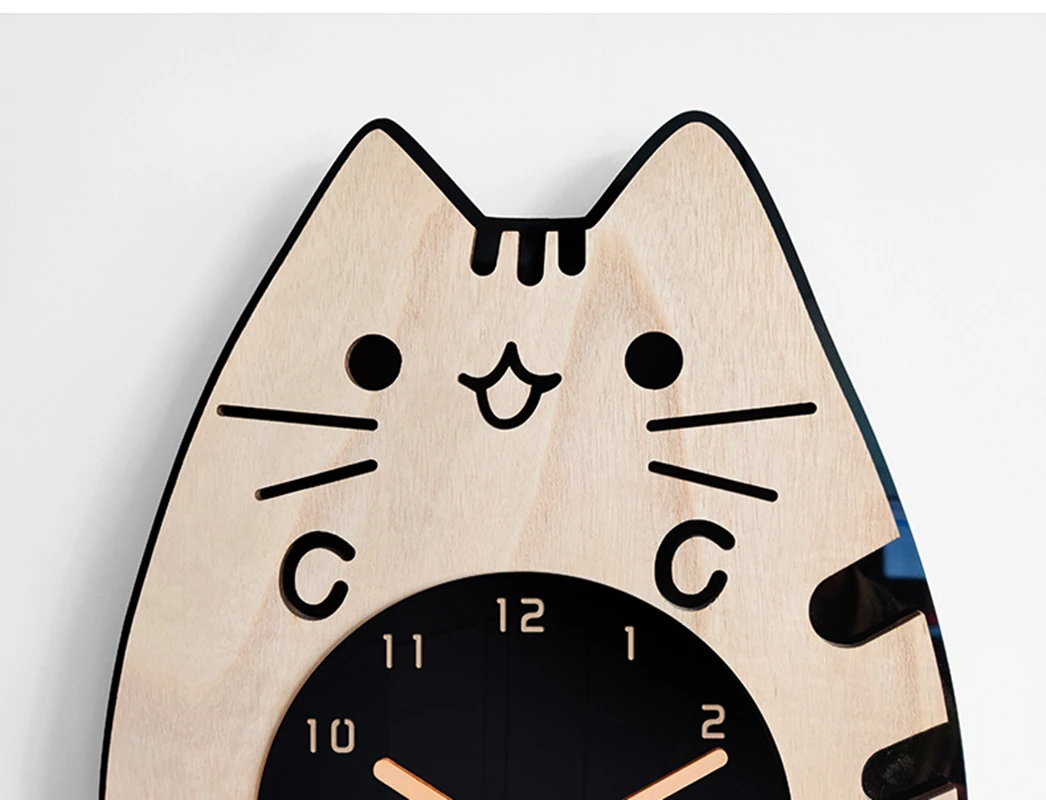 

Cartoon creative wooden wall clock, lovely kitten modeling, modern living room home decoration, children's creative gifts