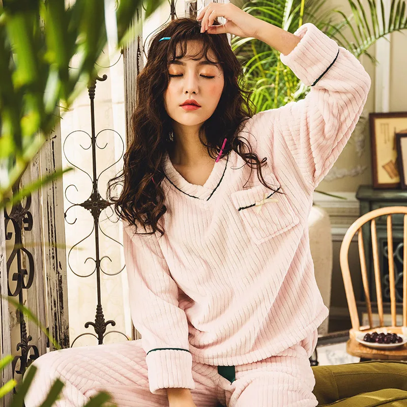 Фланелевая Пижама для женщин на осень и зиму новый коралловый бархат милая