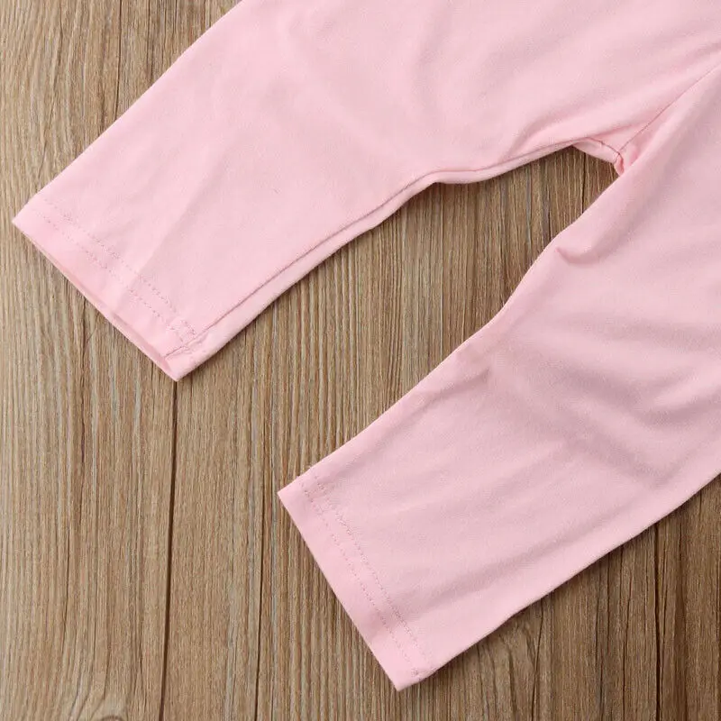 

2019 Spring Autumn Newborn Infant Kid Baby Girl Pink Long Sleeve Fly Sleeve T-shirt Tops Long Pants Casual Clothes Outfits Set
