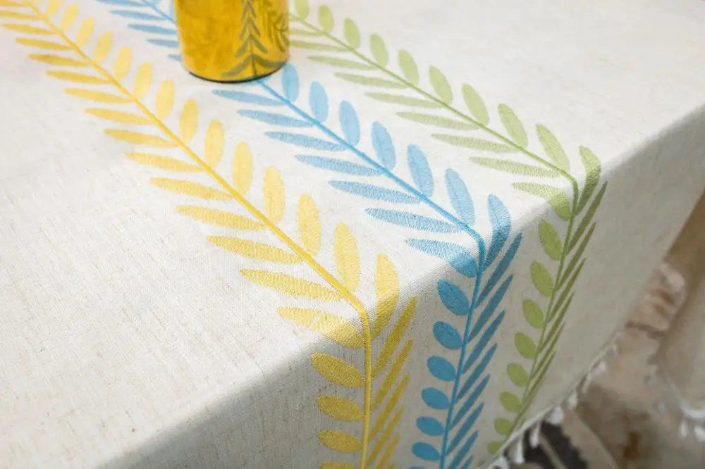

50Embroidery Leaves Decorative Linen Tablecloth With Tassel Waterproof Oilproof Thick Rectangular Wedding Dining Tea Table Cloth