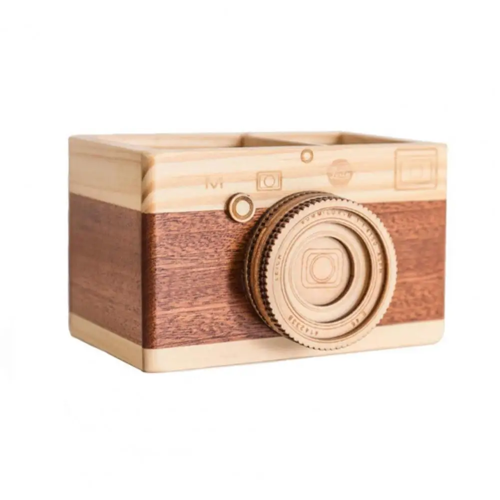 

Pencil Holder Camera-shaped Concise Wood Especial Pen Container for Office