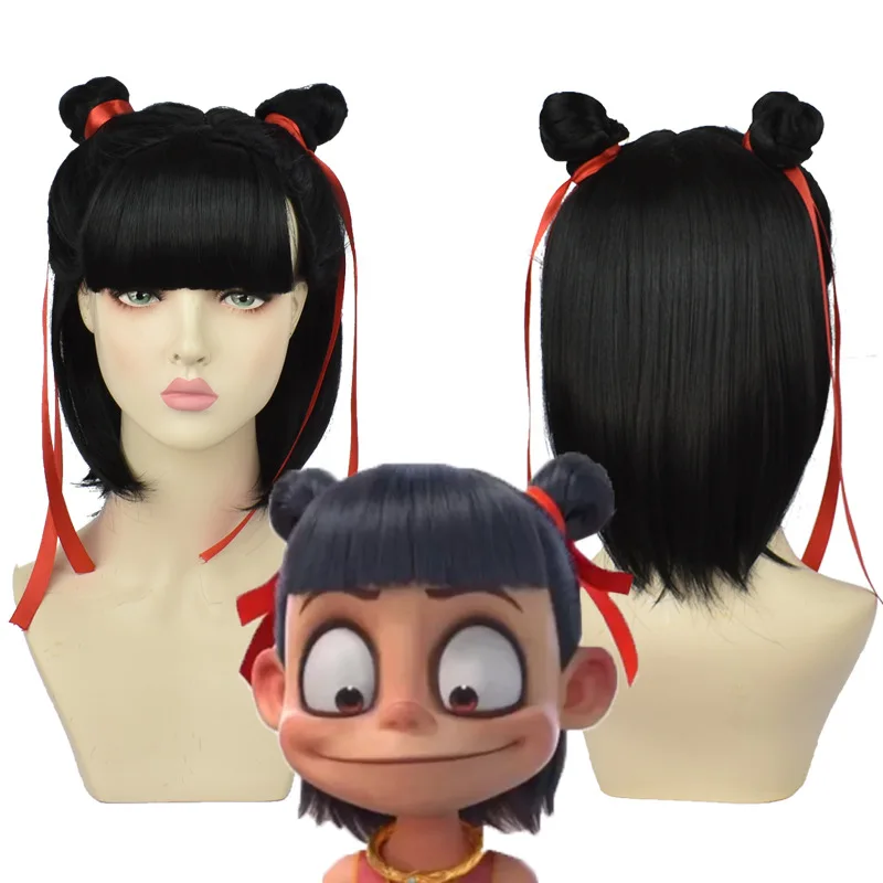 

Halloween Party Cosplay Wigs Carnival Kids Anime Nezha Chinese Style Cartoon Movie Nuzar Nalakuvara Children Black Short Hair